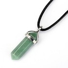 Green Aventurine Pendulum Pendant Healing Point 40x8mm Silver Leather Cord