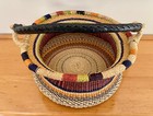 Large African Ghana Bolga Basket Multicolor Grass   Leather-wrapped Handle