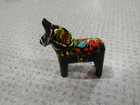  2  Vintage Black Swedish Dala Horses 2  Carved Wooden Hand Painted Folk Art