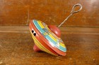 Vintage J Chein Tin Toy Litho Spinning Top Metal Handle Clown Jack In Box