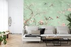 Vintage Chinoiserie Birds Trees Wallpaper Mural Removeable Washable Peel   Stick