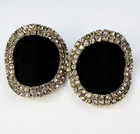 Vintage Fancy Black Rhinestone Shoe Clips Silver Tone Bling Sparkle Big