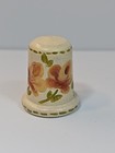 Handpainted Wooden Thimble Off White Color W  Rosebuds Signed L Barnes