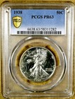 1938 Pcgs Pr63 Walking Liberty Half Dollar - Pcgs Gold Shield