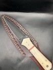 9   d2 Steel Hunting Double Edge Fixed Blade Dagger Boot Knife Camel Bone Handle