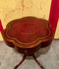 Vintage Leather-top French Regency Style Rosette Pedestal Table