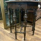 Vtg 1950s Hand Carved Solid Walnut Wood Octagonal Table W  Spider Legs 28 l 30 h
