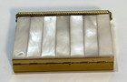 Vintage Volupte Mother Of Pearl   Brass Powder Compact Purse 1950   s 4 25 x3 5 x1