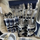 Wenzel 4 Person Picnic Bag Insulated Plates Flatware Coffee Mugs Thermos