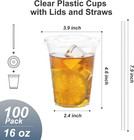 100 Pack - 16 Oz Clear Plastic Cups With Lids And Straws  Sturdy   Food Safe Ice