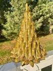 2 Piece Atlantic Mold Ceramic Christmas Tree Music Box Gold Green Marbled 20        