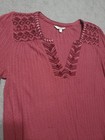 Lucky Brand Top Womens Xl Pink Embroidered Waffle Knit Long Sleeve Blouse