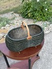 Vintage Appalachian Large Gathering Basket Woven Ribbed Melon Dark Green