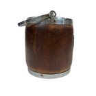 Vintage English Biscuit Barrel Humidor Oak Wood Silverplate Trim Porcelain Liner