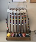 Vintage Forster Croquet Set   Wheeled Stand Complete Set 6 Player