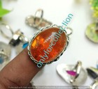 Nice Baltic Amber    Mix Gemstone 925 Sterling Silver Plated Ring Lot 25pcs