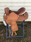 New 16  Western Leather Barrel Trail Saddle Sqhb 363 Silver Laced Rawhide Cantle