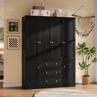 Black Wooden Wardrobe 4 Doors 3 Drawers  Large Closet With 2 Side Cabinets 72 h