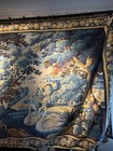 Antique Aubusson Blue And Gold Verdure Tapestry Style Fabric Print Reproduction