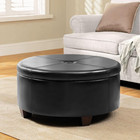 Home Decor   Upholstered Faux Leather Large Tufted Round Storage Ottoman   Butto