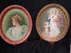 2 Antique Aj Samson Your Shoe Man hudson Wisconsin Tin Litho Tray Victorian Girl