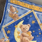 Vtg 90s Celestial Angel Teddy Bear Moon Stars Baby Quilt Blue Yellow 33x42