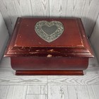 Wooden Jewelry Box Medium Mahogany W heart Decorative Organizer Vintage Elegant