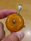 Art-deco Pendant Amber Bakelite Silver Pendant Butterscotch Amulet Handmade