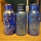 Lot Of 3 Antique 4    Size Bromo Seltzer Cobalt Blue Bottles Dump Dug Iridiscence