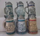 Avon Endangered Species Stein Lot Of 6 Ceramic Pewter Lids 1990s