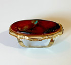 Vtg Cabochon Lipstick Holder Ring Mirror Burgundy Travel Case 2 1 8  No Lipstick