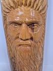 Hand Carved Wood Spirit Face Wall Hanging Signed Folk Art Rustic 14  Pine