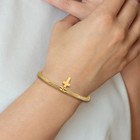14k Yellow Gold 4mm Mesh Cross Charm Stretch Bracelet 7 5 Inch For Women