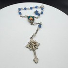 Italy Catholic Rosary Blue Bead Virgin Mary Medal Crucifix Religious Prayer Gift