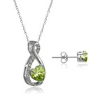 Sterling Silver Peridot   White Topaz Infinity Heart Necklace Earrings Set 