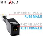  2 Pack  Phone Jack To Ethernet Adapter Rj11 Female To Rj45 Male For Telephone