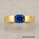 Lab Created Men s Blue Sapphire Signet Ring 925 Sterling Silver Gold Plated Ring