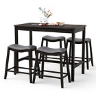 5pcs Bar Table Set Counter Height Table   Upholstered Saddle Stools Set For 4