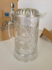 Vintage Clear Etched Glass Stein With Pewter Lid Avon Germany Elk Deer Acorns
