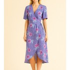 Vintage Floral Midi Wrap Dress Purple Sz 12 Rose Print Garden Party Cottagecore 