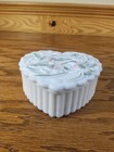 Fenton Hummingbird Flower Heart Shaped Trinket Box Hand Painted Signed Art Glass