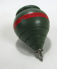 Vintage Toy Wooden Spinning Top W  Metal Tip Green Red Paint 2 5  Tall