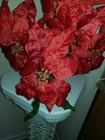 Red Glitter Poinsettia 14  Bush Silk Flower Decor Christmas Craft 7 Flowers