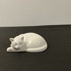 Cat Figurine Sleeping Animal Decorative Collectible All White Glazed Kitty