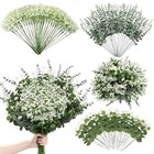 110 Pcs Mixed Artificial Eucalyptus Stems With Baby s Breath Bulk Faux 