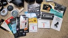 Canon Vintage Hard Lens Case Box Cover  Straps  Misc Manuals  Equipment Lot