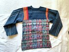 Vintage 1970s Guatemala Hand Embroidered Indigo Cotton Woven Top