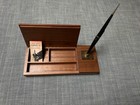 Parker Ballpoint Desk Set Black Ink Gold Trim Wood Base W  Paperwork