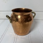 Vintage Hammered Copper Pot Planter Brass Handles 