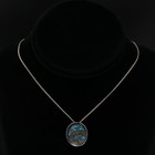Vtg Sterling Silver - Navajo Turquoise   Abalone Rainbow Pendant 18  Necklace 7g